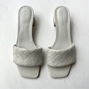 [marc fisher] casper leather woven lattice slide low heel sandal white 9